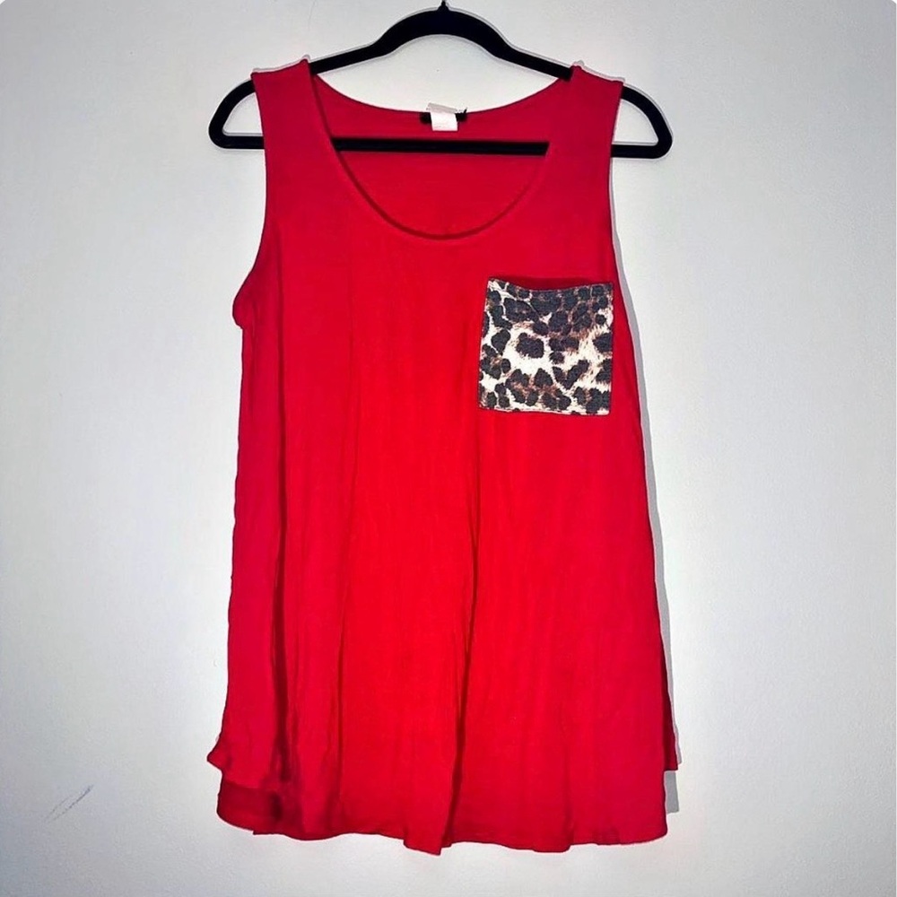 Red Sleeveless Top with Leopard Print Pocket